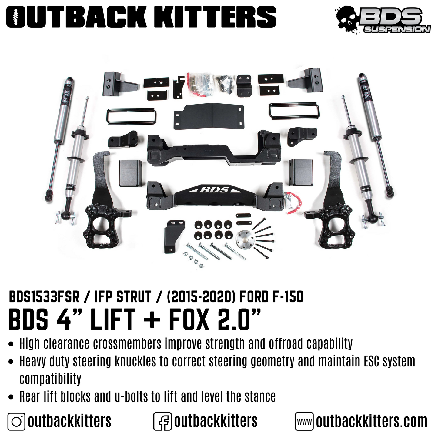 BDS Suspension 4" Lift Kit for 2015-2020 Ford F150 with Fox Shocks