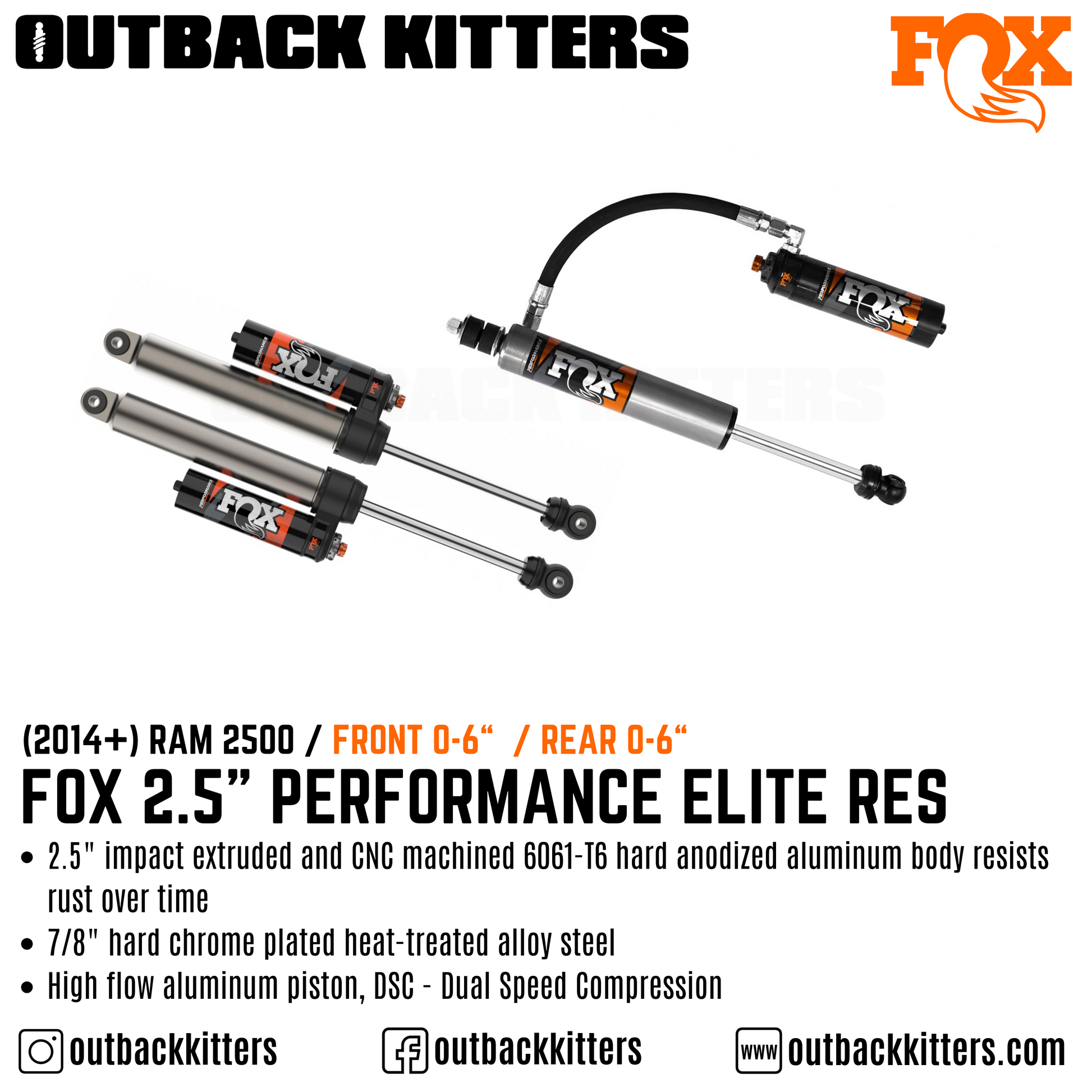 Fox Performance Elite 2.5 Series Remote Res Shocks for 2014+ Ram 2500 - Outback Kitters